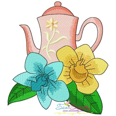 Teapot And Flowers-8 Embroidery Design