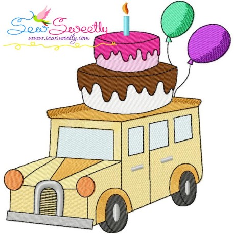 Birthday Cake Car Embroidery Design Pattern