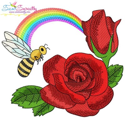 Bee Flowers And Rainbow-9 Embroidery Design