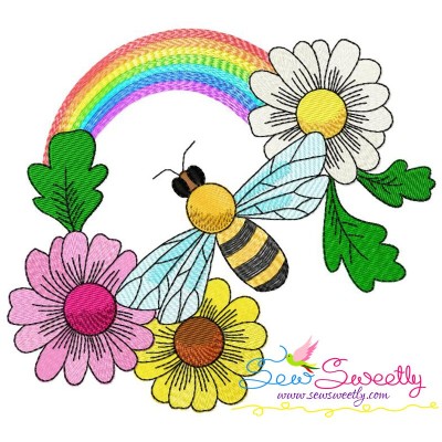 Bee Flowers And Rainbow-8 Embroidery Design