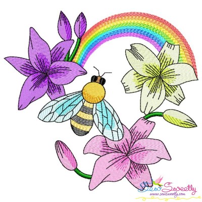 Bee Flowers And Rainbow-5 Embroidery Design
