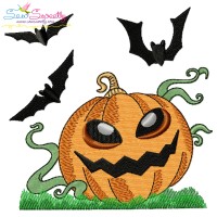 Halloween Pumpkin And Bats Embroidery Design Pattern