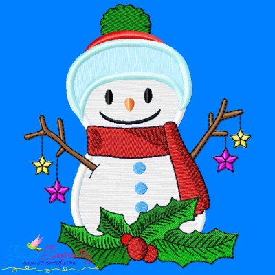 Christmas Snowman And Holly Leaves Applique Design