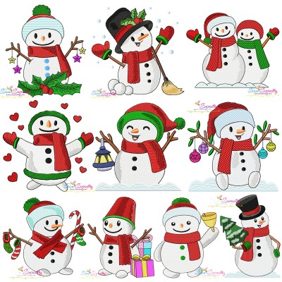 Christmas Snowman Filled Stitch Embroidery Design Bundle