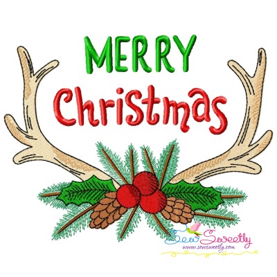 Merry Christmas Antlers Lettering Embroidery Design