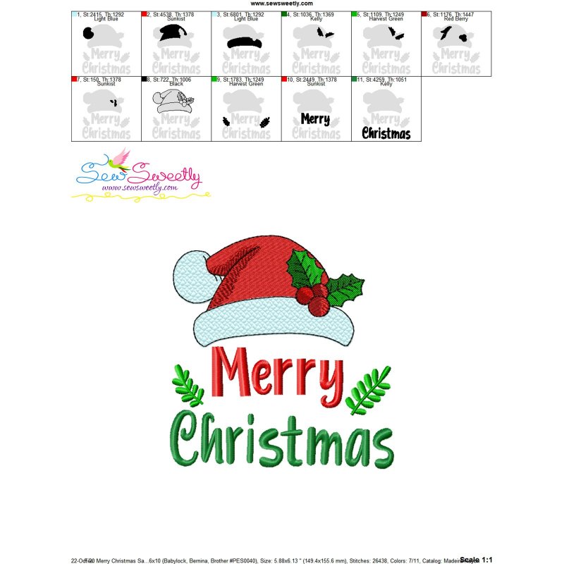 Merry Christmas Santa Hat Lettering Embroidery Design For Christmas