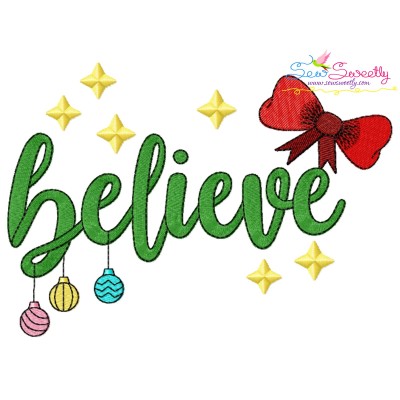 Believe Christmas Lettering Embroidery Design