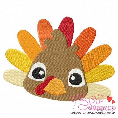 Big Eyed Turkey Embroidery Design Pattern- Category- Fall And Thanksgiving- 1