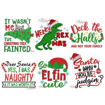 Funny Christmas Lettering Embroidery Design Bundle