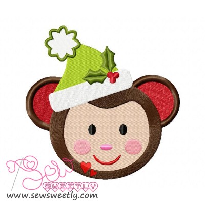 Christmas Monkey Face Embroidery Design