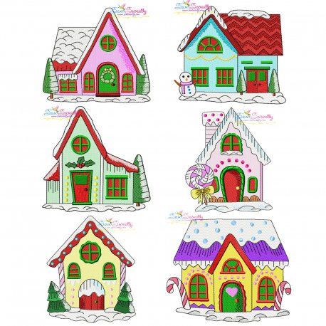 Christmas Houses Embroidery Design Bundle- Category- Embroidery Design Bundles- 1