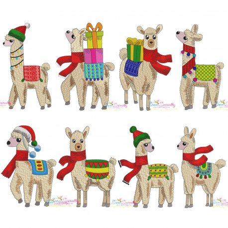 Christmas Llamas Embroidery Design Bundle- Category- Embroidery Design Bundles- 1