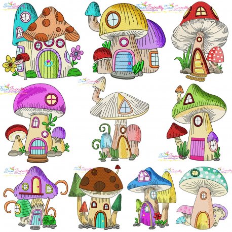 Gnome Mushroom Houses Embroidery Design Bundle Pattern- Category- Embroidery Design Bundles- 1