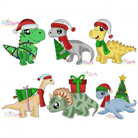 Christmas Dinosaurs Embroidery Design Bundle Pattern- Category- Embroidery Design Bundles- 1