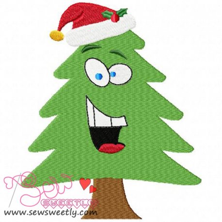 Christmas Tree With Santa Hat Embroidery Design Pattern- Category- Christmas Designs- 1