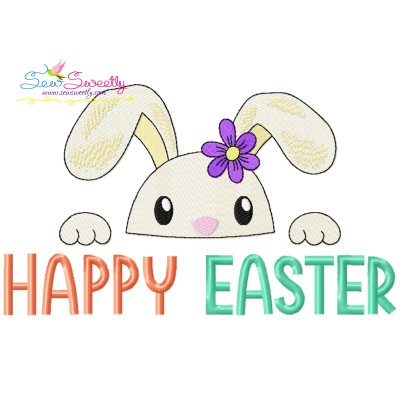 Happy Easter Bunny Peeking Embroidery Design