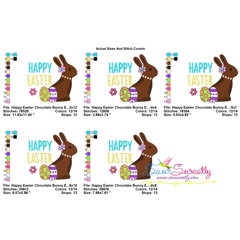 Happy easter chocolate bunny eggs embroidery design for easter Happy easter chocolate bunny eggs embroidery design for easter