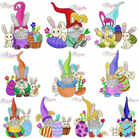 Easter Gnomes And Bunnies Embroidery Design Bundle Pattern- Category- Embroidery Design Bundles- 1