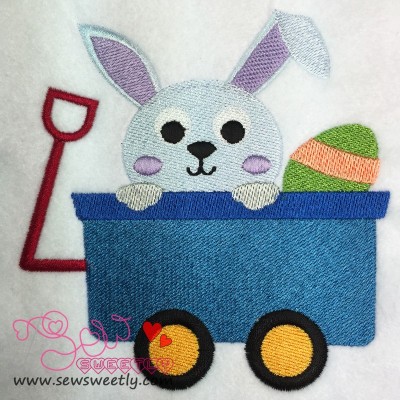 Bunny In Wagon Embroidery Design