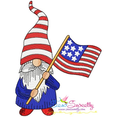 4th of July Patriotic Gnome Flag Embroidery Design Pattern