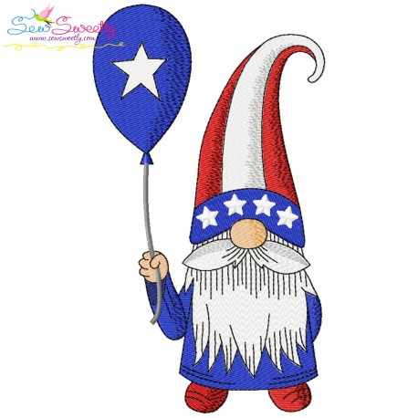 4th of July Patriotic Gnome Star Balloon Embroidery Design Pattern