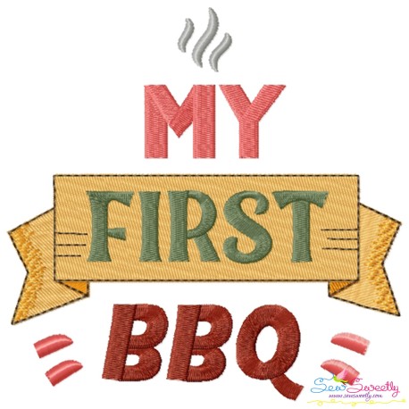 My First (1st) BBQ Barbeque Lettering Embroidery Design Pattern-1