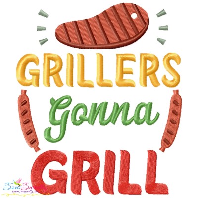 Grillers Gonna Grill Barbeque Lettering Embroidery Design