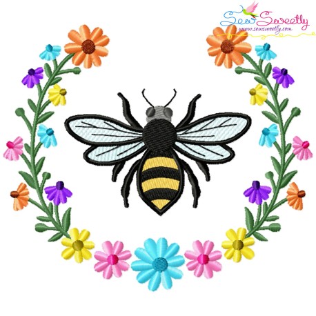 Bee Floral Frame-4 Embroidery Design Pattern For Pillow-1