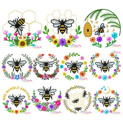 Bees Floral Frames Embroidery Design Bundle-1