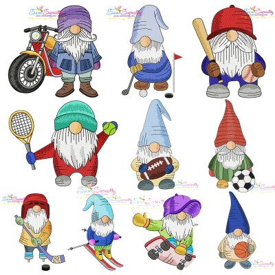 Sports Gnomes Boy Embroidery Design Bundle-1
