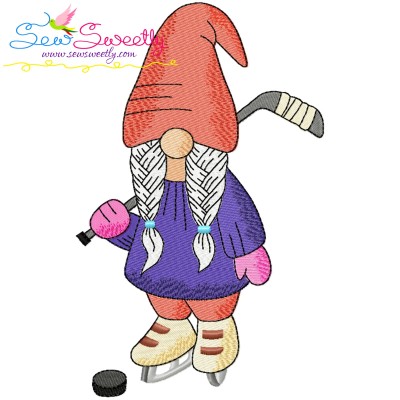 Gnome Ice Hockey Girl Sports Embroidery Design