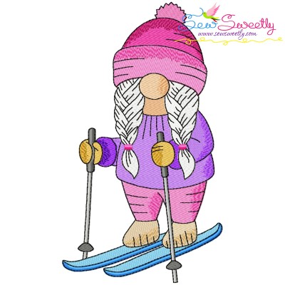 Gnome Skiing Girl Sports Embroidery Design