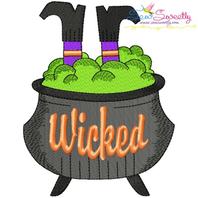 Halloween Cauldron And Witch Legs Embroidery Design