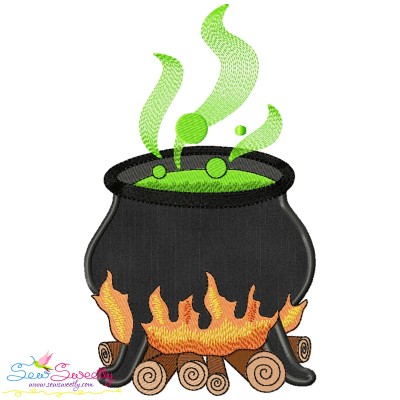 Halloween Cauldron On Fire-1 Applique Design