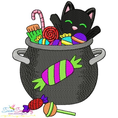 Halloween Cauldron And Cat-2 Embroidery Design