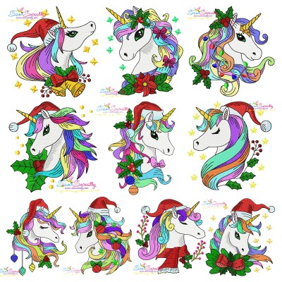 Christmas Unicorns-2 Embroidery Design Bundle