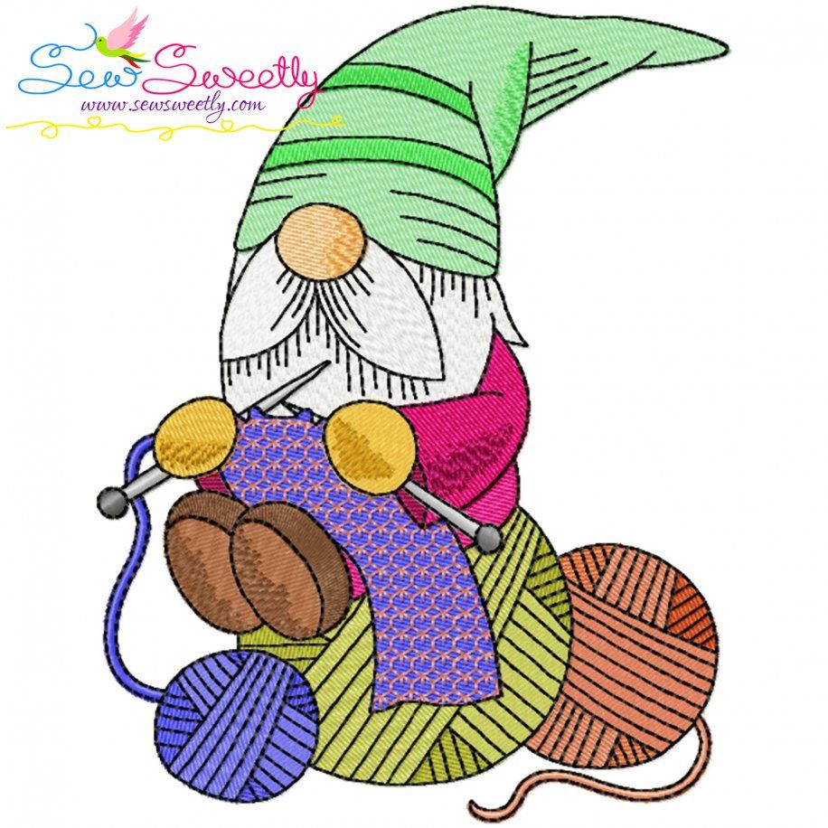 Knitting Gnome Boy-1 Winter Embroidery Design- Category- Winter Embroidery Designs- 1