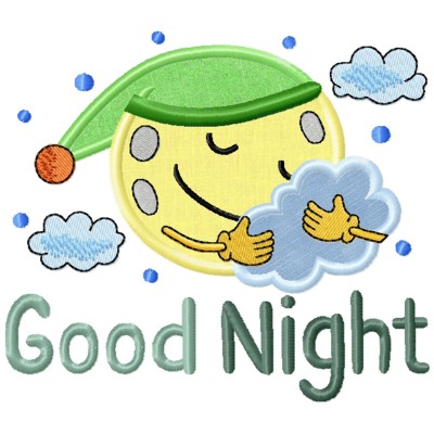 Good Night Moon With Clouds Lettering Applique Design Pattern-1