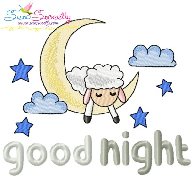 Good Night Sheep Lettering Embroidery Design