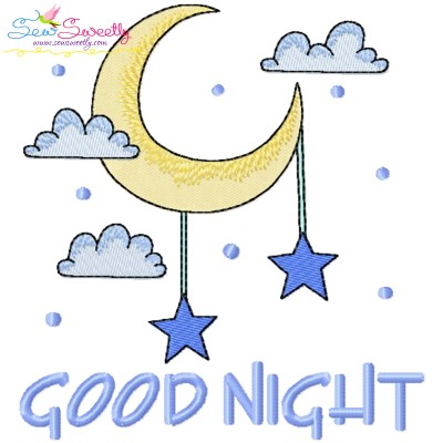 Good Night Moon And Stars Lettering Embroidery Design Pattern-1