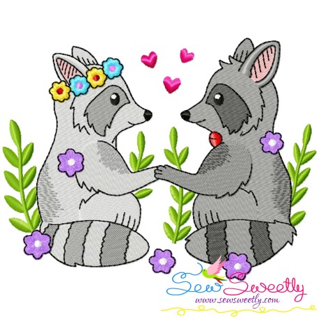 Just Married Bride and Groom Raccoons Valentine Embroidery Design Pattern-1