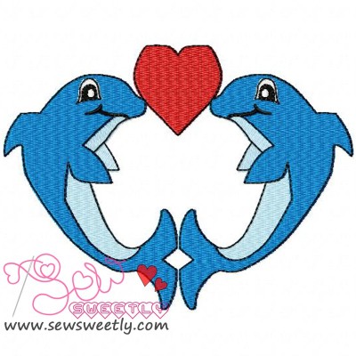 Kissing Dolphins Embroidery Design