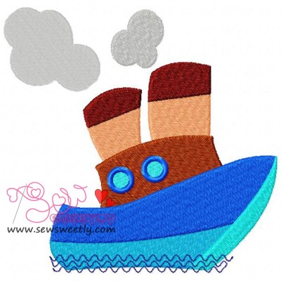 Blue Ship Embroidery Design