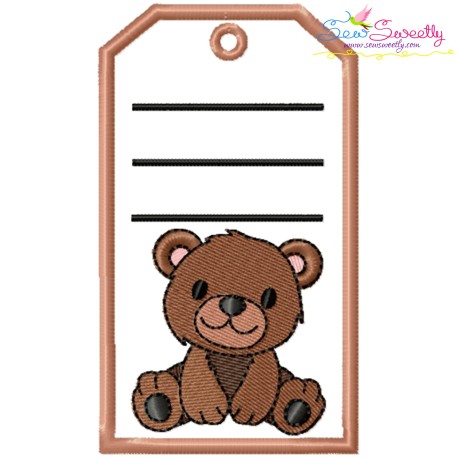 Animal Name Tag Bear ITH Embroidery Design Pattern With Free Font