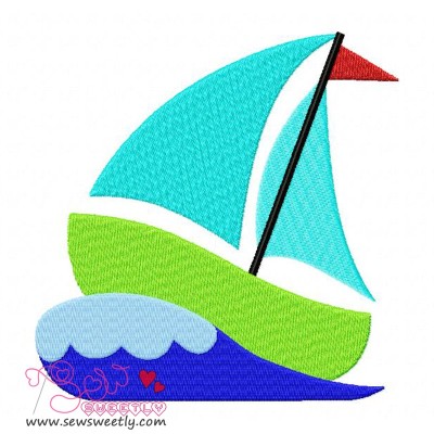 Green Sailboat Embroidery Design
