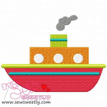 Red Ship Embroidery Design Pattern- Category- Transportation Designs- 1