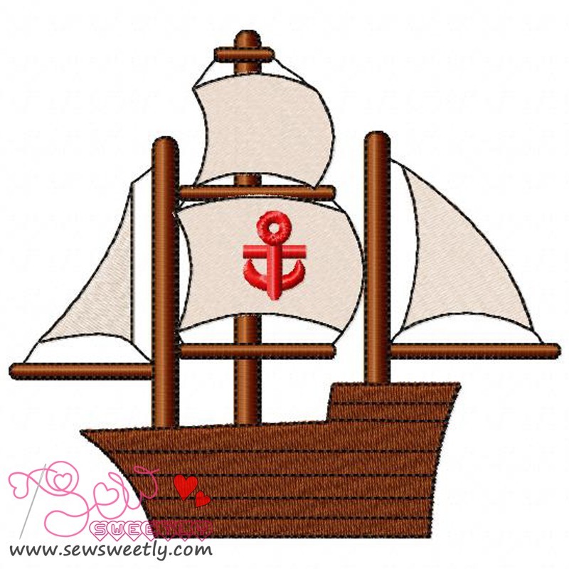 Brig Sailing Ship Lineart Design Embroidery