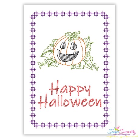 Cardstock Embroidery Design Pattern- Happy Halloween Pumpkin Greeting Card-1