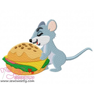 Mouse With Burger Embroidery Design