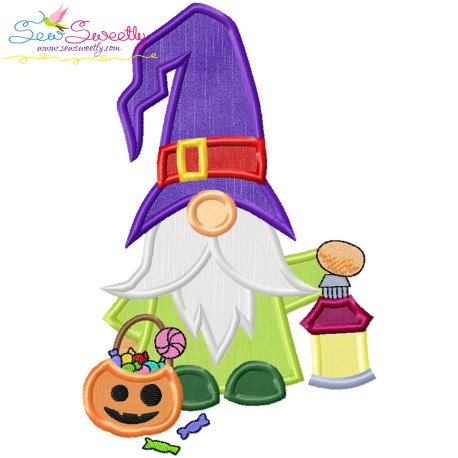Halloween Gnome Candy And Lantern Applique Design Pattern